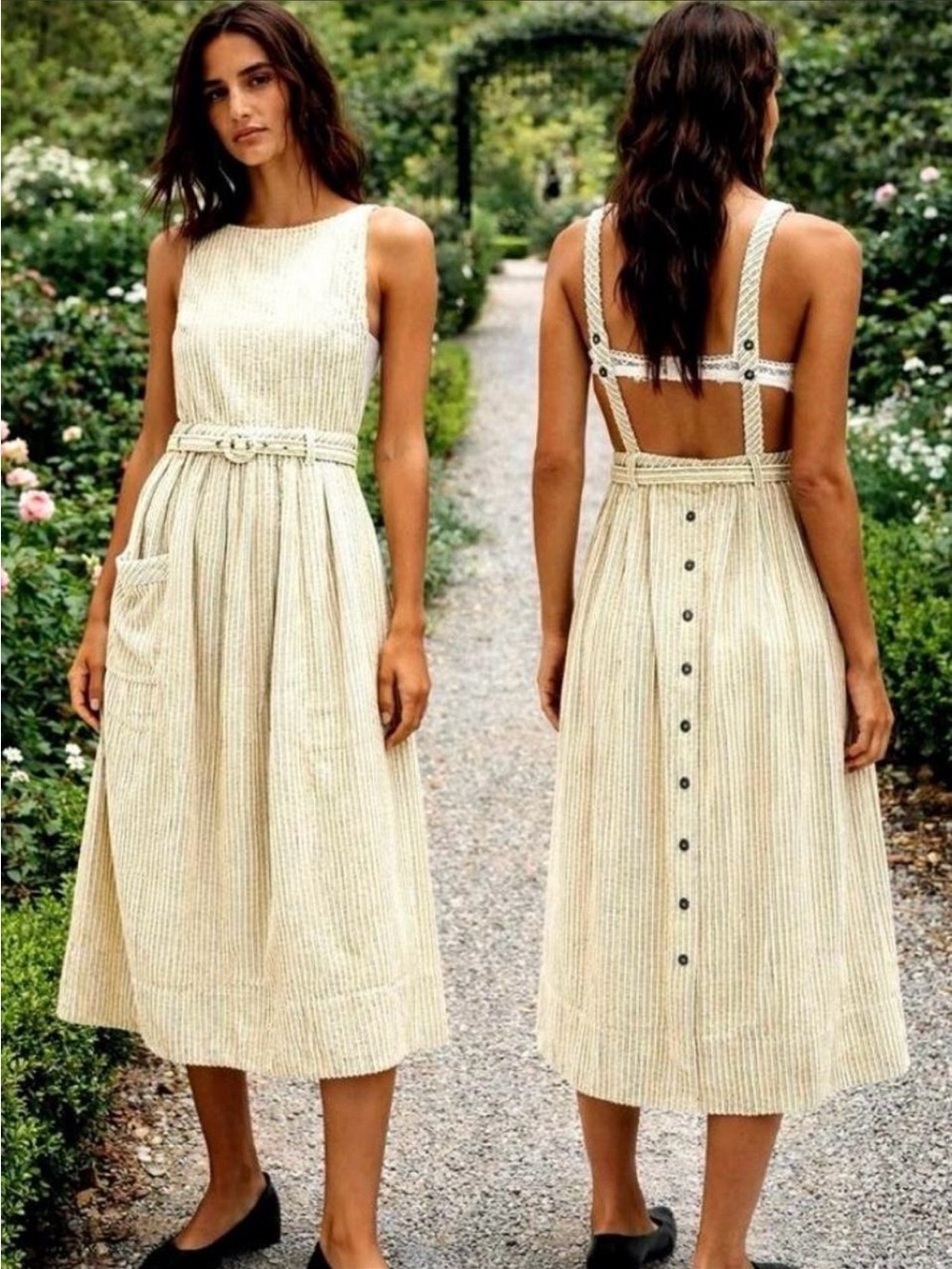 NWT Free People The Other Side Corduroy Midi Dress with Button-Back Size 4